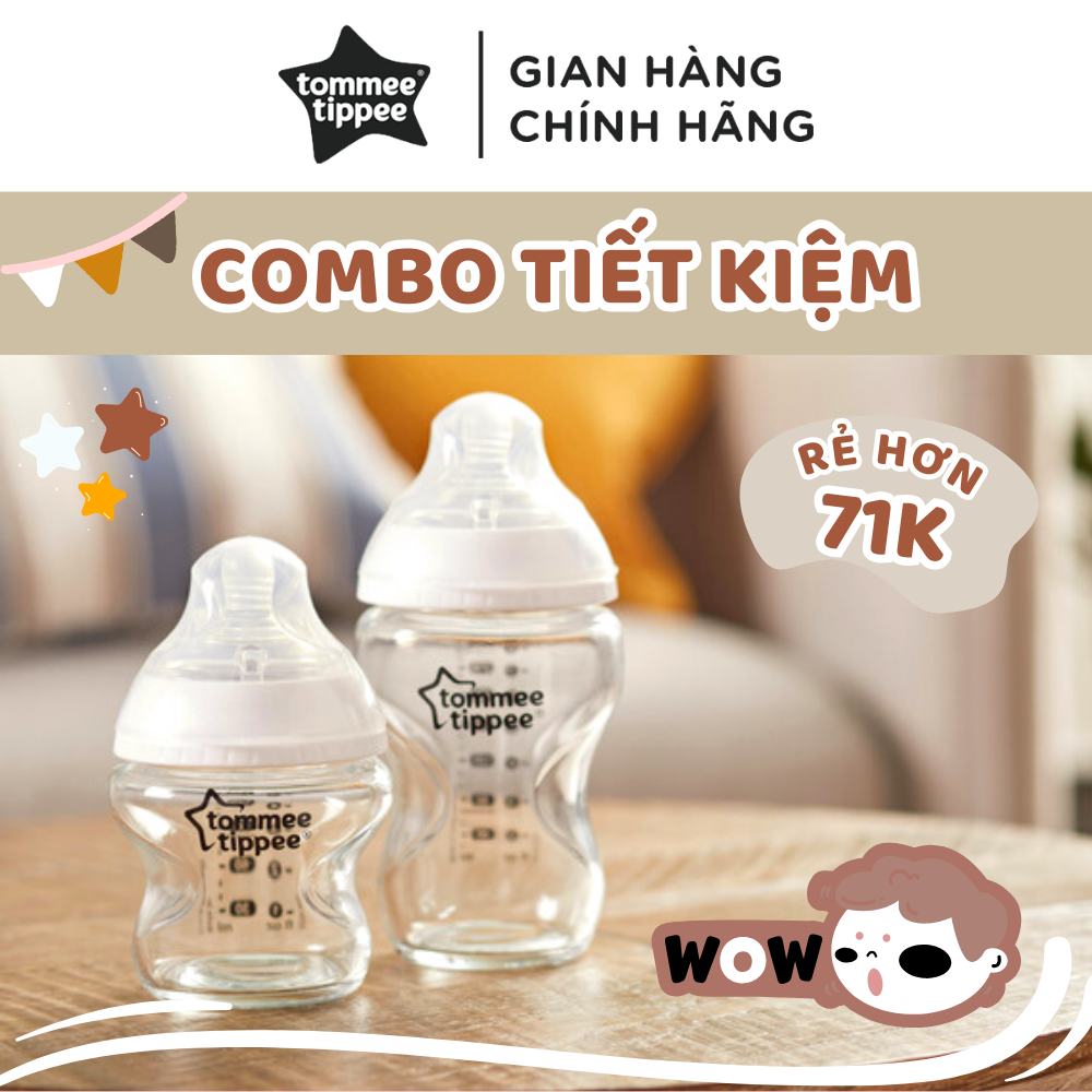 COMBO 2 Bình sữa thủy tinh ty siêu mềm tự nhiên Tommee Tippee Closer to Nature 150ml & 250ml