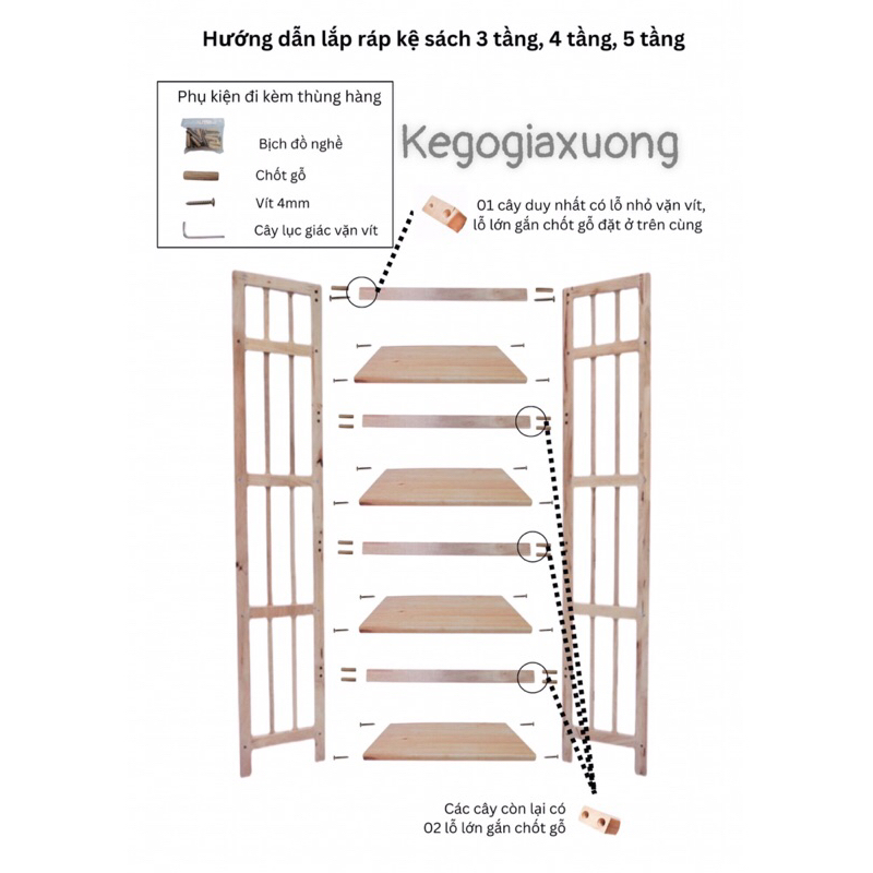 Kệ sách gỗ cao su 4 tầng 62cm