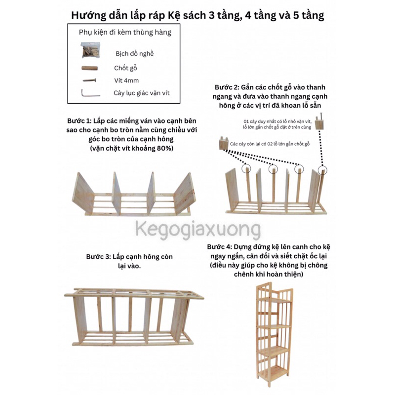 Kệ sách gỗ cao su 4 tầng 62cm