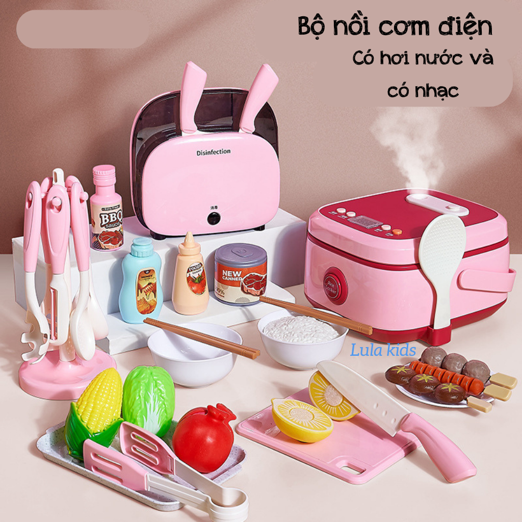Đồ chơi làm bếp nấu ăn có nồi cơm điện, nhạc và phun hơi nước nhiều chi tiết Lula Kids