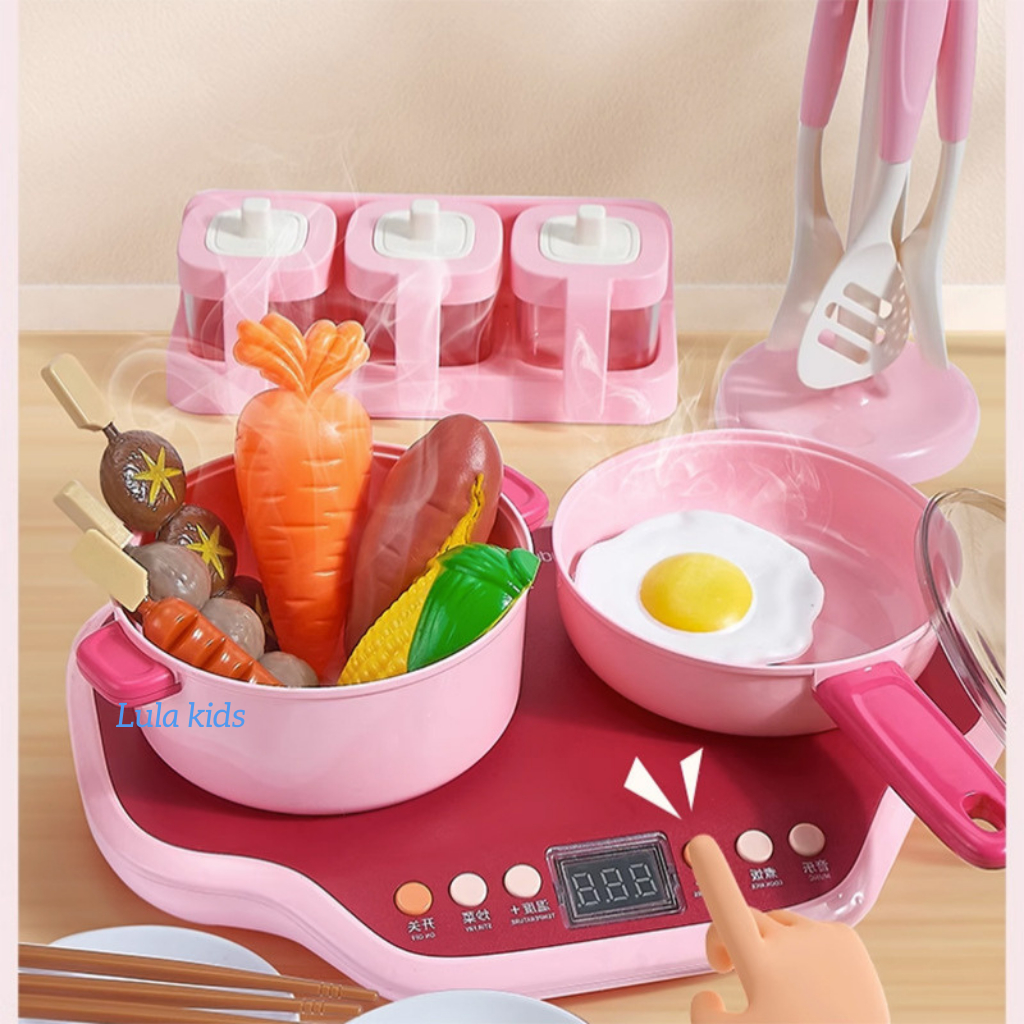 Đồ chơi làm bếp nấu ăn có nồi cơm điện, nhạc và phun hơi nước nhiều chi tiết Lula Kids