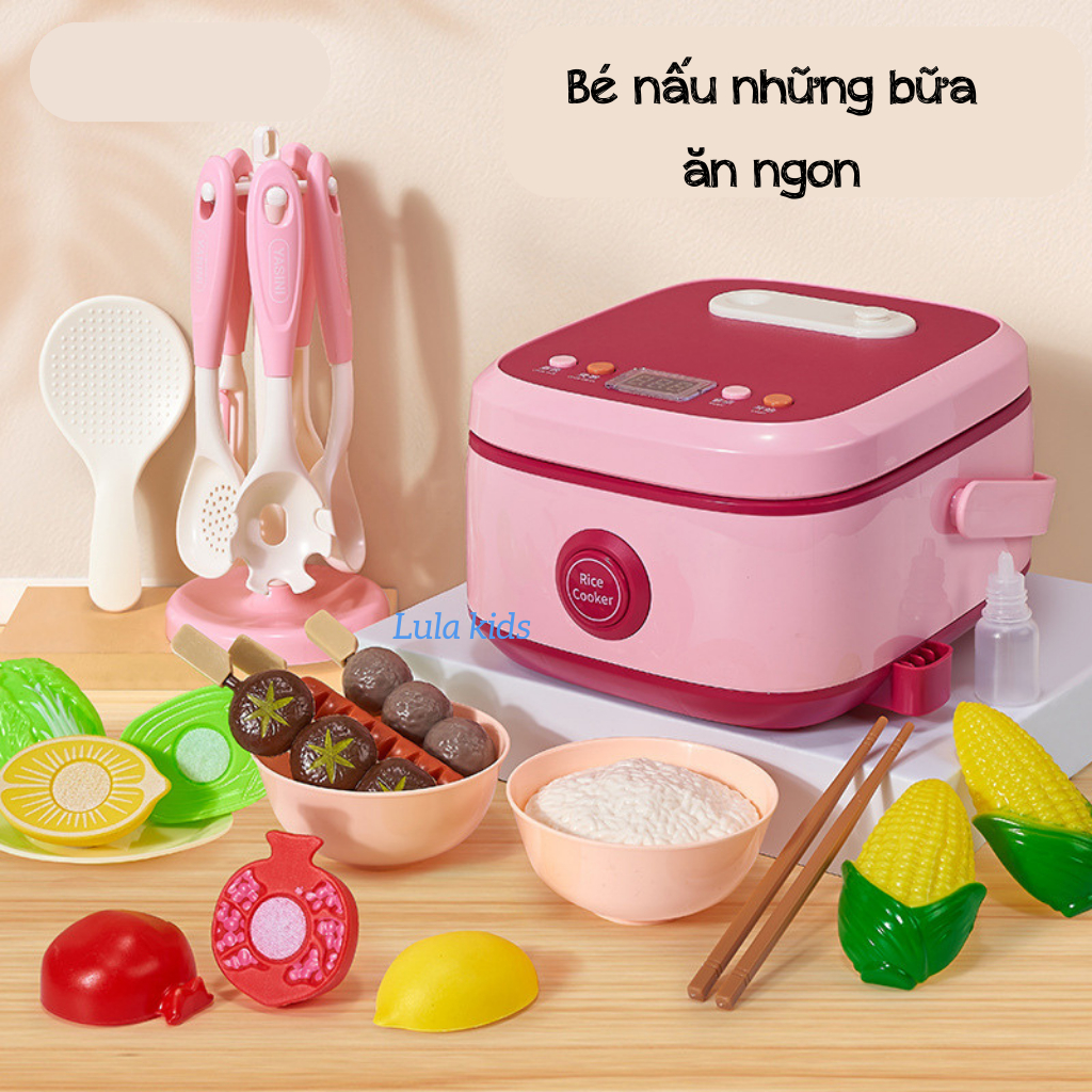 Đồ chơi làm bếp nấu ăn có nồi cơm điện, nhạc và phun hơi nước nhiều chi tiết Lula Kids