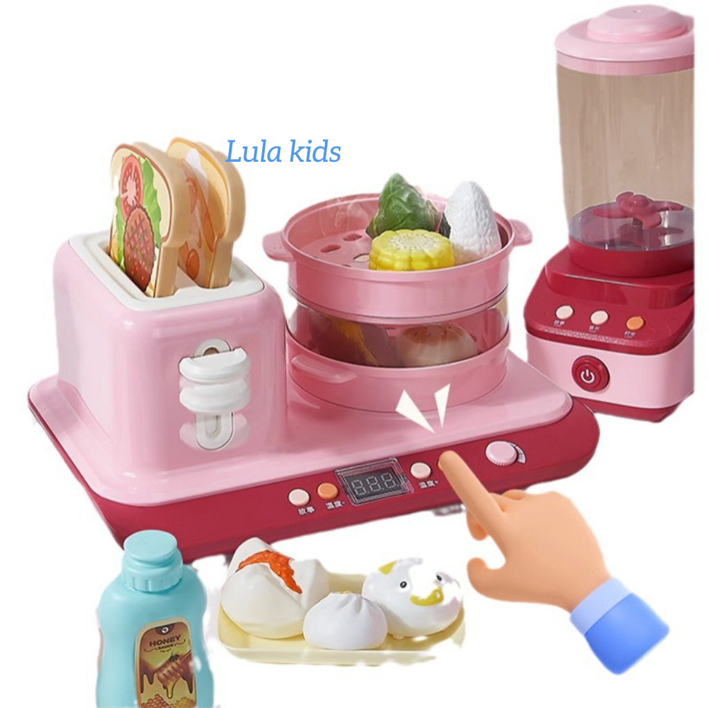Đồ chơi làm bếp nấu ăn có nồi cơm điện, nhạc và phun hơi nước nhiều chi tiết Lula Kids