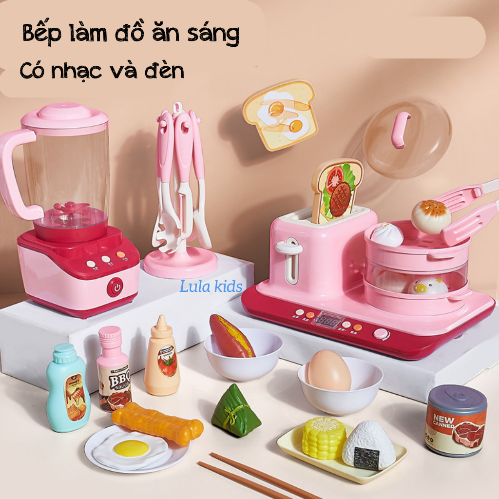 Đồ chơi làm bếp nấu ăn có nồi cơm điện, nhạc và phun hơi nước nhiều chi tiết Lula Kids