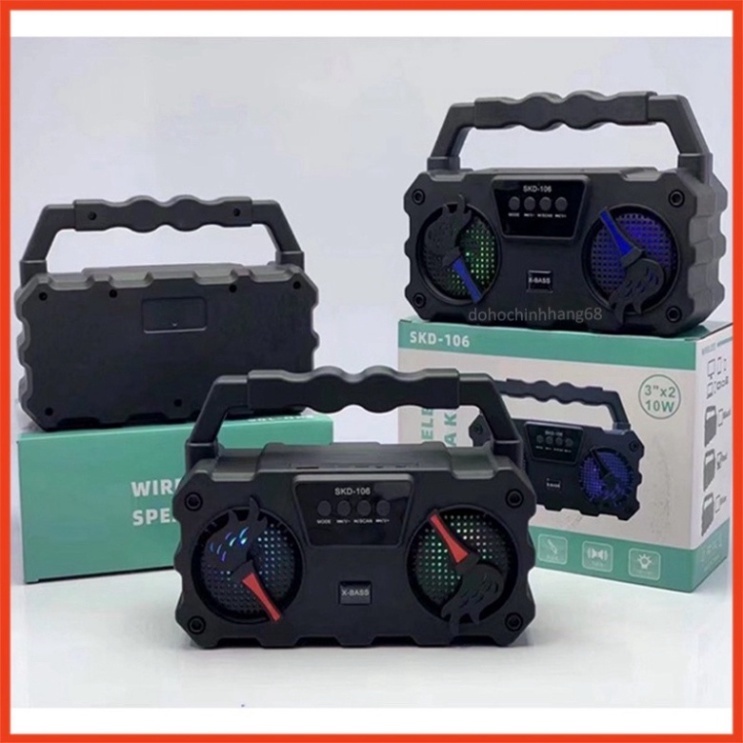 Loa bluetooth karaoke mini SKD 106 âm thanh chuẩn speaker có đèn led tặng kèm  mic hát karaoke
