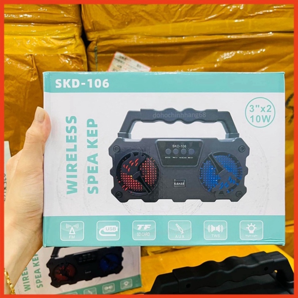 Loa bluetooth karaoke mini SKD 106 âm thanh chuẩn speaker có đèn led tặng kèm  mic hát karaoke