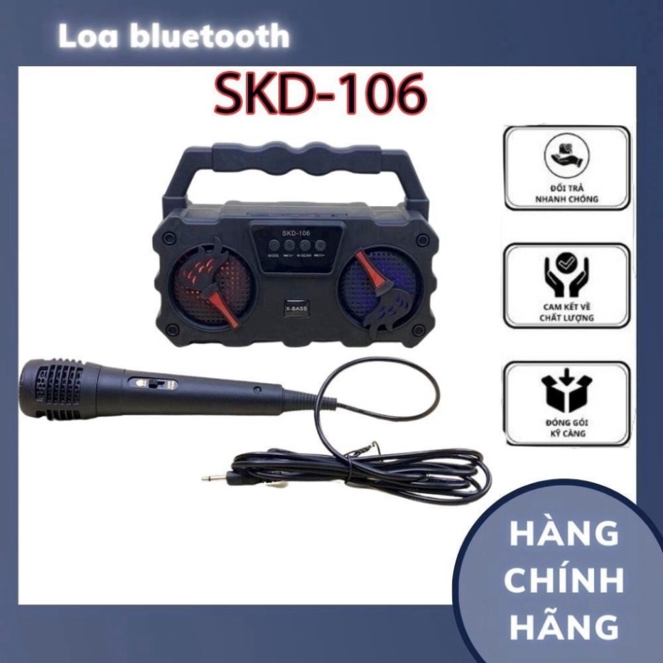 Loa bluetooth karaoke mini SKD 106 âm thanh chuẩn speaker có đèn led tặng kèm  mic hát karaoke