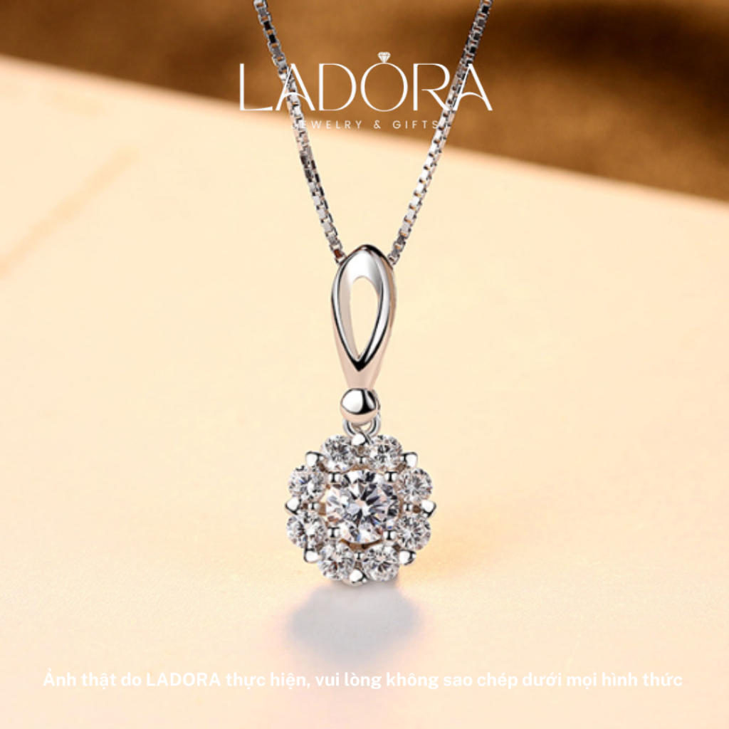 Dây chuyền bạc LADORA mặt hoa đính đá Moissanite trang sức nữ cao cấp ý 925 - LADD6