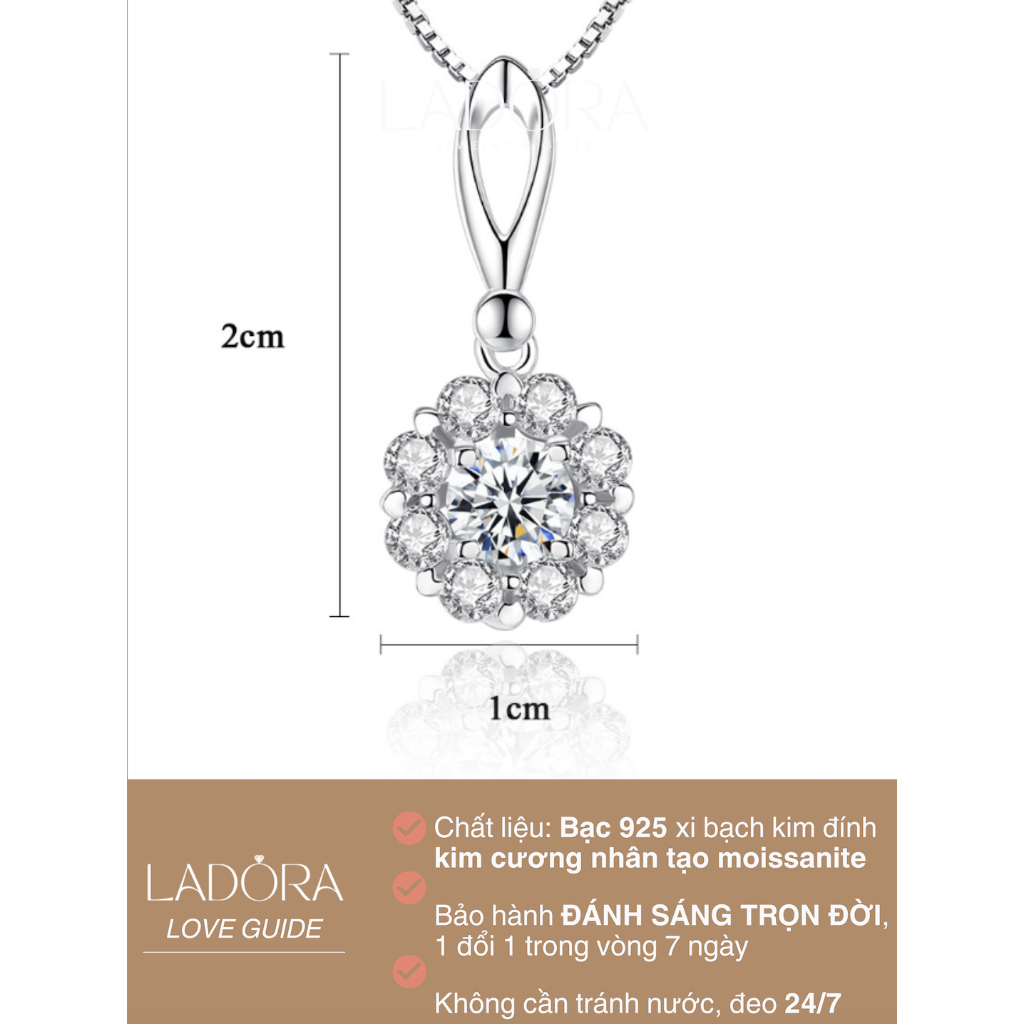 Dây chuyền bạc LADORA mặt hoa đính đá Moissanite trang sức nữ cao cấp ý 925 - LADD6
