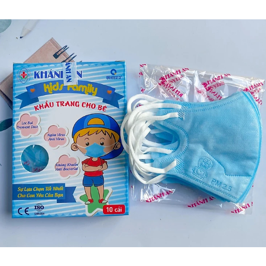 Khẩu trang y tế kháng khuẩn SMS trẻ em Khánh An - Hộp 10 cái (4 lớp)