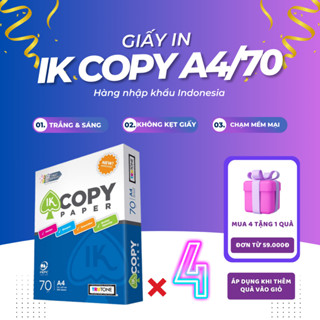 Combo 4 ream giấy A4, giấy photo IK Copy 70gsm 500 tờ - Giấy in A4 đều màu không gợn sóng, độ dày cao, chữ in không lem