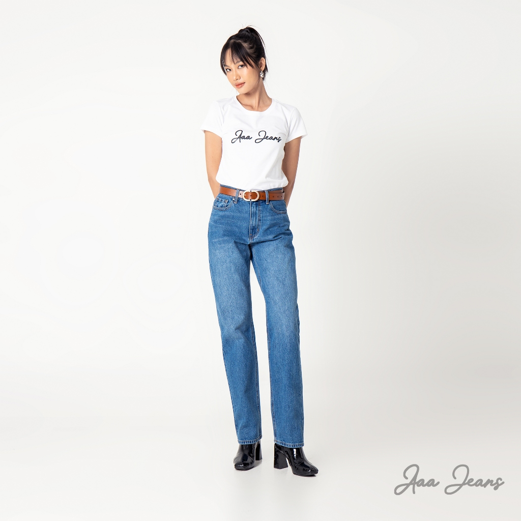 Quần jeans nữ ống đứng slim fit lưng cao Aaa Jeans