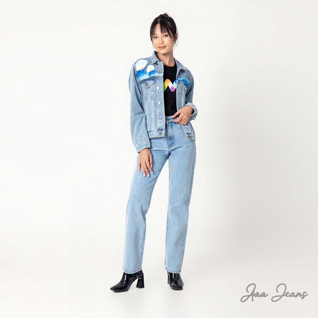 Quần jeans ống đứng slim fit lưng cao Aaa Jeans Light Blue