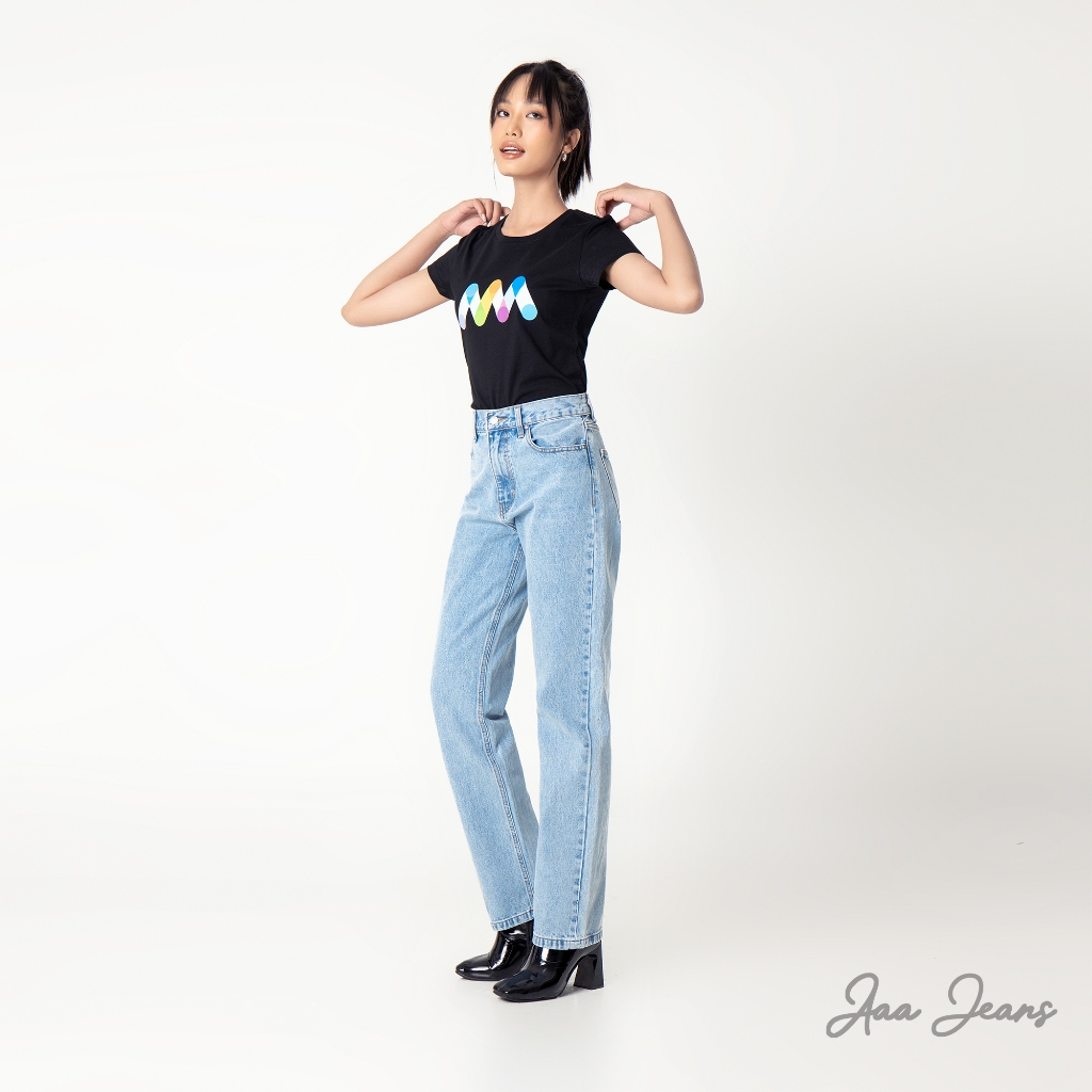 Quần jeans ống đứng slim fit lưng cao Aaa Jeans Light Blue