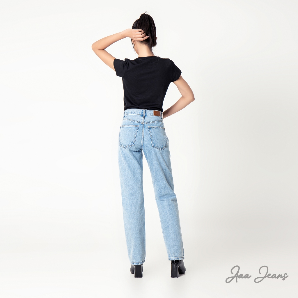 Quần jeans ống đứng slim fit lưng cao Aaa Jeans Light Blue