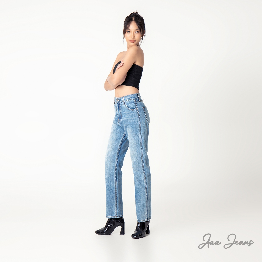 Quần jean ống đứng nữ lưng cao classic straight Aaa Jeans