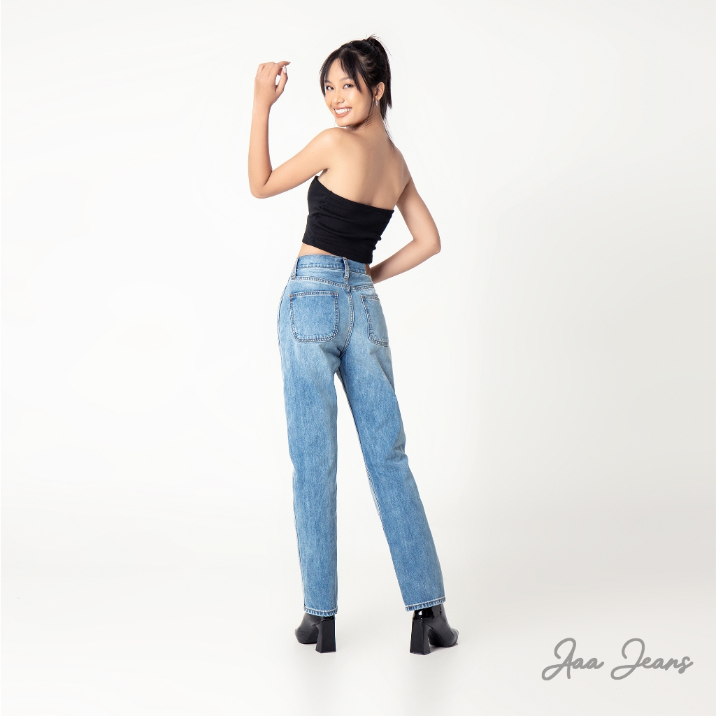 Quần jean ống đứng nữ lưng cao classic straight Aaa Jeans