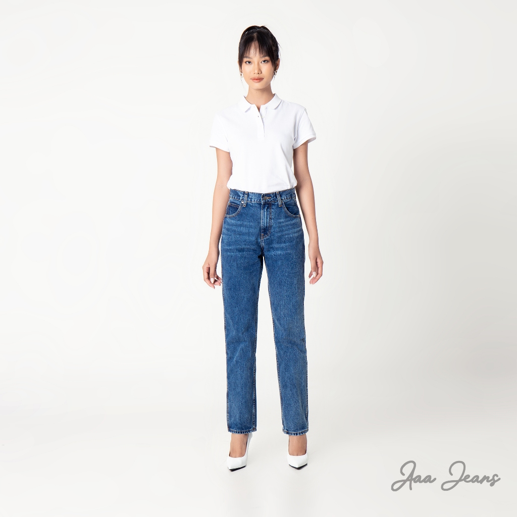 Quần jean nữ ống đứng Aaa Jeans Xanh Cobalt