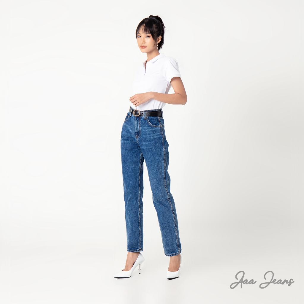 Quần jean nữ ống đứng Aaa Jeans Xanh Cobalt