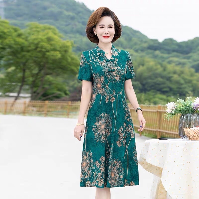 Đầm sườn xám trung niên váy trung niên tặng mẹ