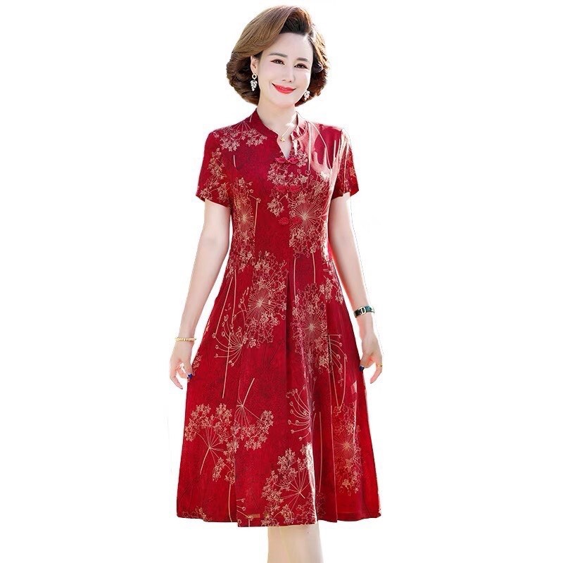 Đầm sườn xám trung niên váy trung niên tặng mẹ