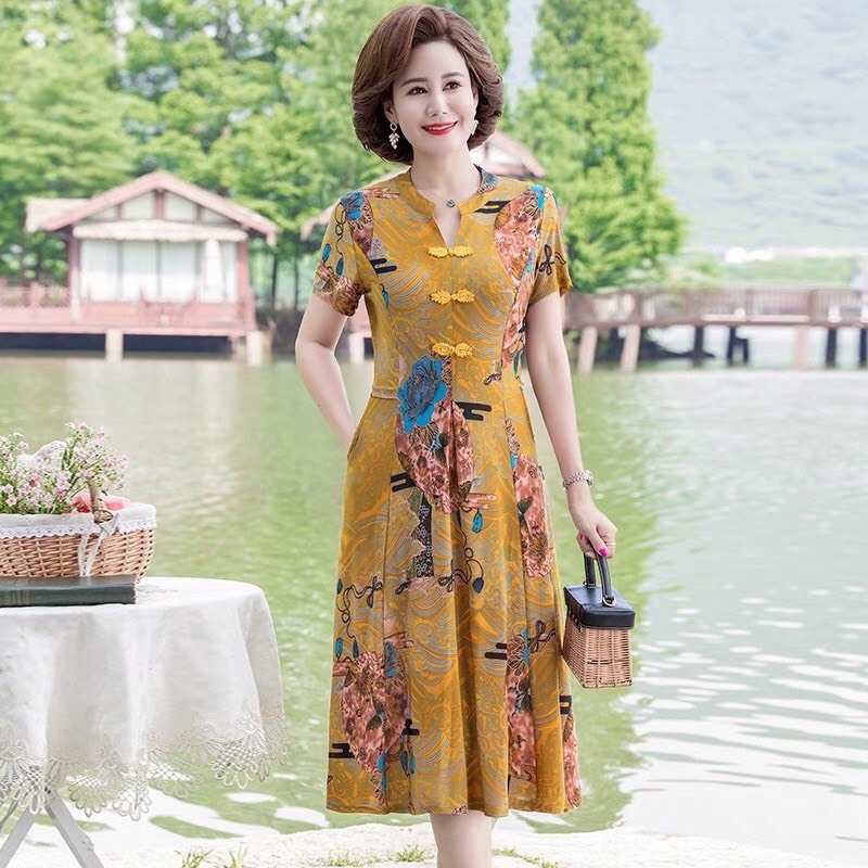Đầm sườn xám trung niên váy trung niên tặng mẹ