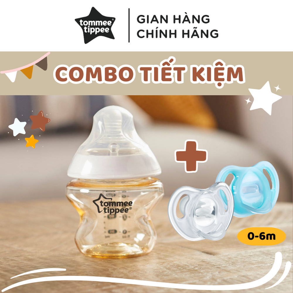 COMBO Ty ngậm silicon siêu nhẹ Tommee Tippee Ultra Light & Bình sữa PPSU ty siêu mềm Tommee Tippee Close Natural 150ml