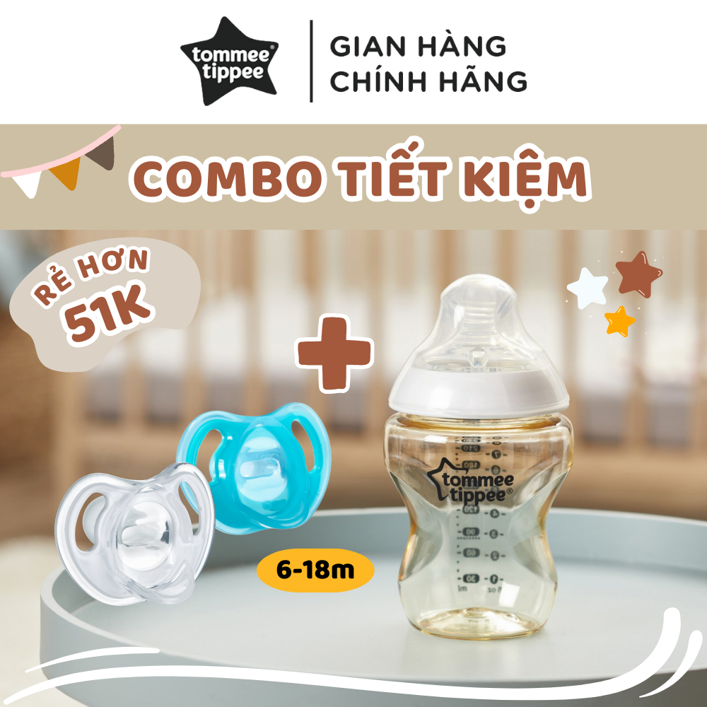 COMBO Ty ngậm silicon siêu nhẹ Tommee Tippee Ultra Light & Bình sữa PPSU ty siêu mềm Tommee Tippee Closer to Nature