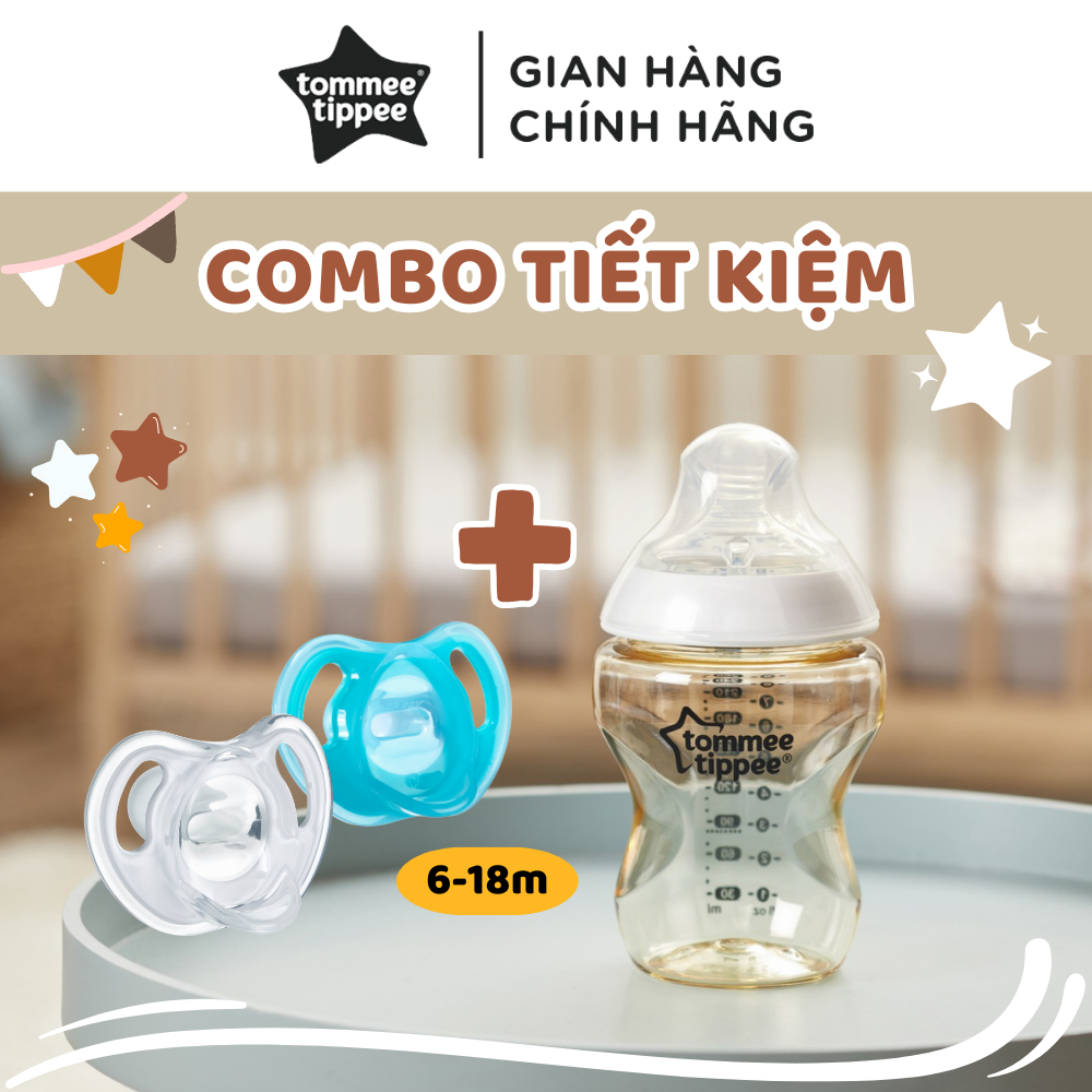 COMBO Ty ngậm silicon siêu nhẹ Tommee Tippee Ultra Light & Bình sữa PPSU ty siêu mềm Tommee Tippee Closer to Nature