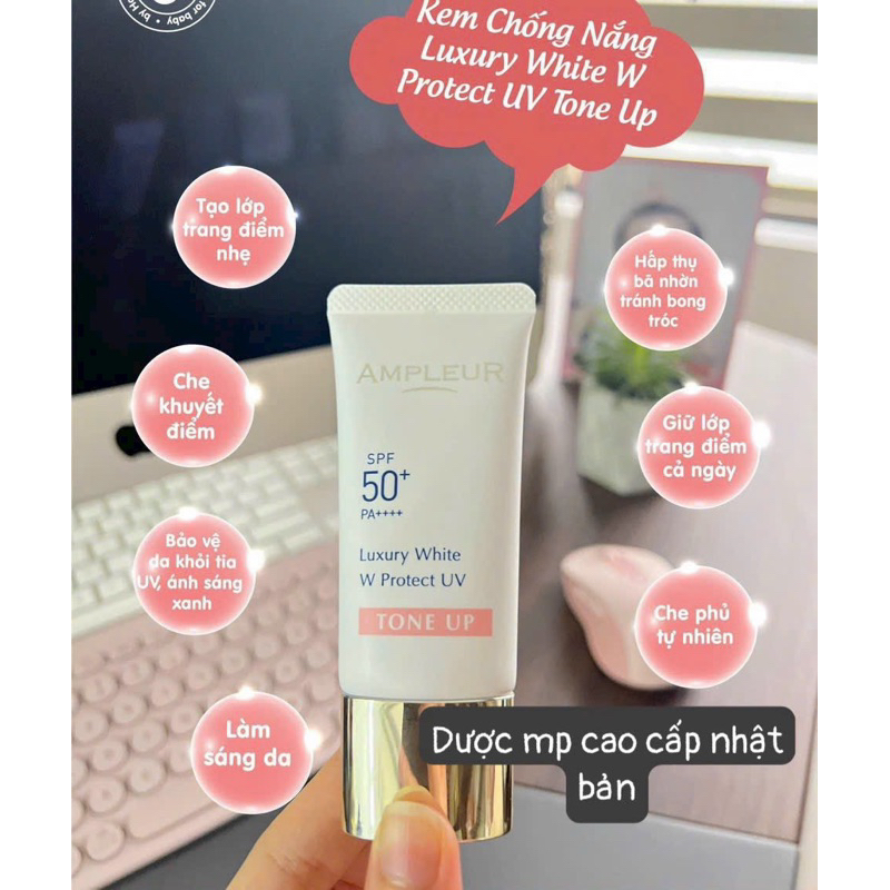 Kem Chống Nắng AMPLEUR Luxury White W Protect SPF 50+ PA++++ 30gr Nhật Bản