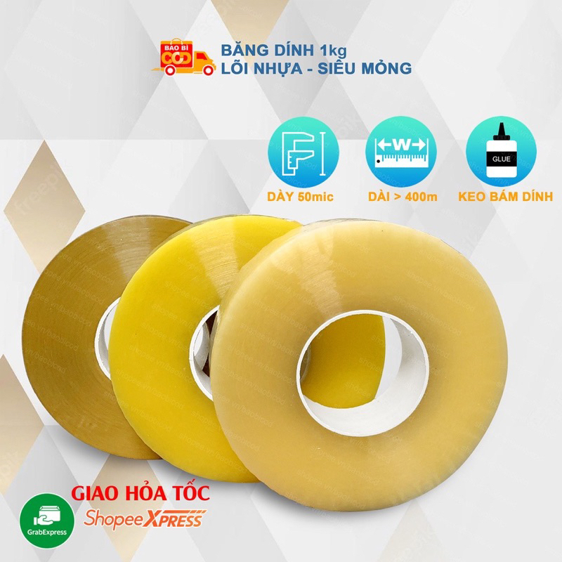 Băng dính 1kg/1 lõi nhựa mỏng 2.4mm