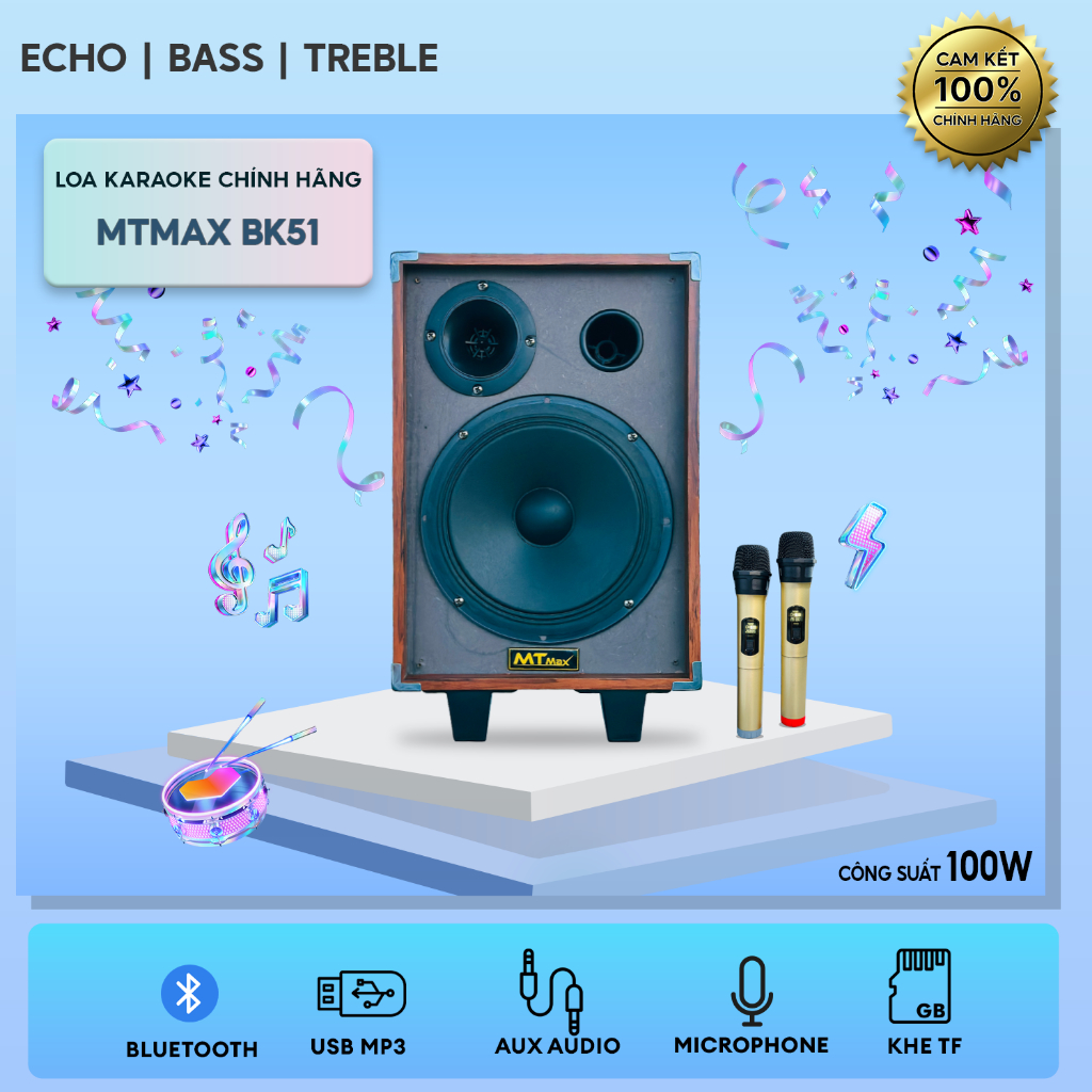 Loa xách tay di động BK51 - Loa Karaoke Chính Hãng Giá Rẻ Công Suất Lớn 100W Bass 20cm Âm Thanh Mạnh Mẽ Tặng Kèm 2 Micro