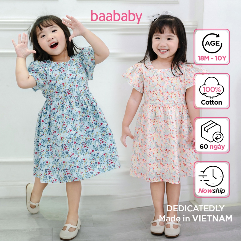 Váy bé gái công chúa, đầm kate cánh tiên tay xoè cho bé, váy đầm bé gái từ 1 tuổi - 10 tuổi Baa Baby