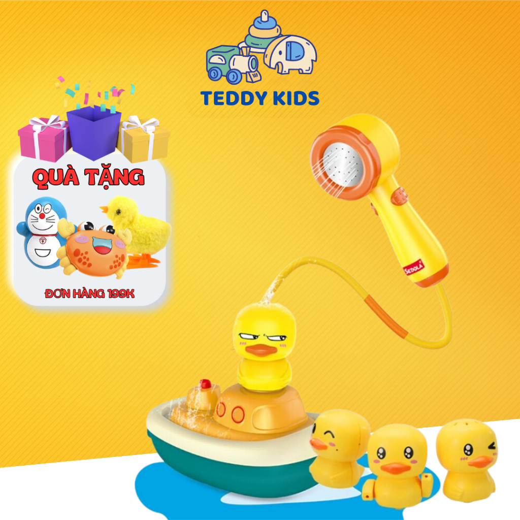 Đồ chơi nhà tắm, đồ chơi cano vịt cướp biển phun nước 4 trong 1