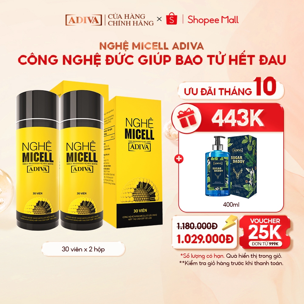 Combo 2 Hộp Nghệ Micell Adiva 30 Viên- Hỗ Trợ Các Vấn Đề Về Đau Bao Tử, Dạ Dày