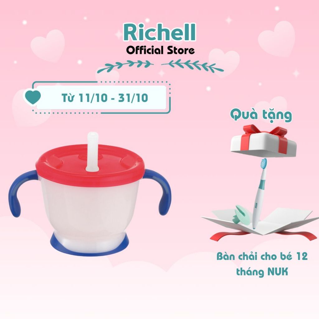 Cốc tập uống 3 giai đoạn Richell 150ml chống sặc ống hút silicone