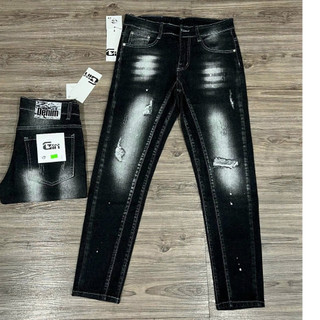 QUẦN BÒ JEAN NAM DÀI CAO CẤP ĐEN RÁCH GỐI SƠN KIỂU, CHẤT JEAN CO GIÃN FORM TÔN DÁNG