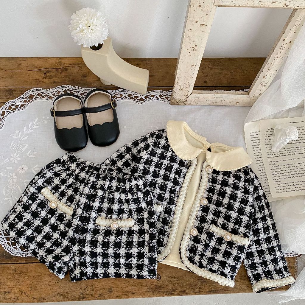 Set dạ kẻ caro siêu xinh cho bé gái