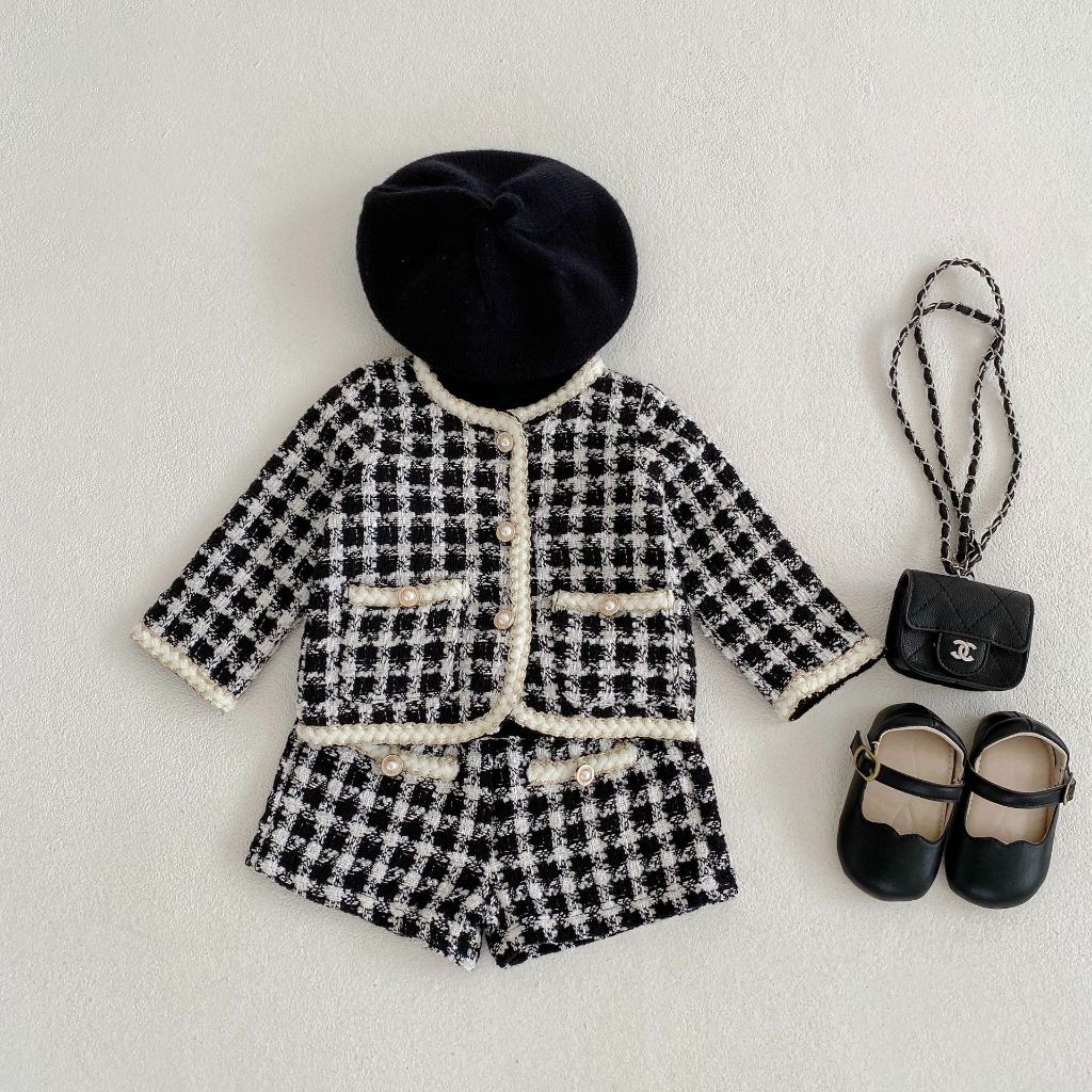 Set dạ kẻ caro siêu xinh cho bé gái