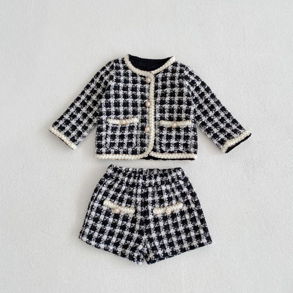 Set dạ kẻ caro siêu xinh cho bé gái