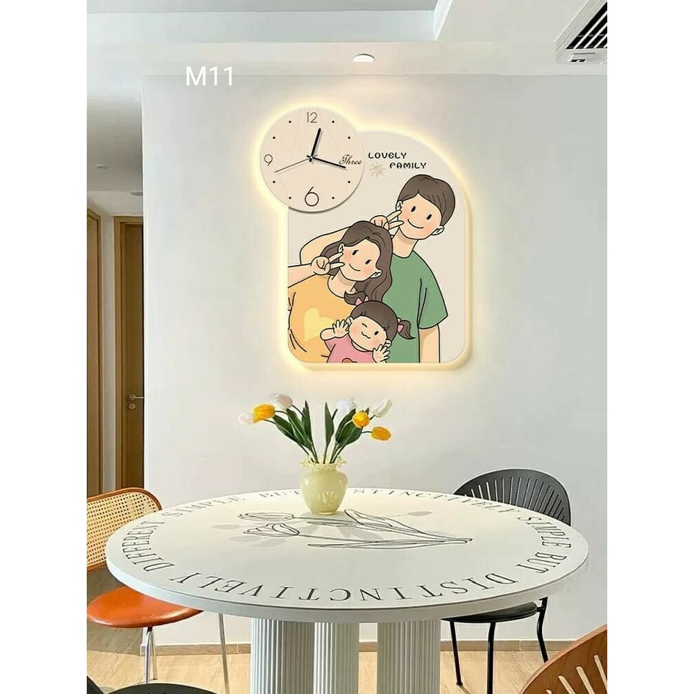 Tranh Treo Tường Tráng Gương Cao Cấp 3D LED Đồng Hồ Gia Đình Xinh Trang Trí Nhà
