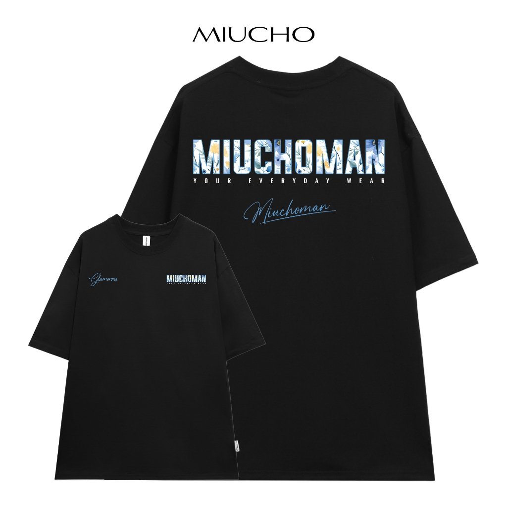 Áo thun nam form rộng ATD381 Miucho cotton cổ tròn in typography