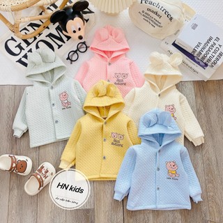 Áo khoác nỉ xốp trần bông có mũ cho bé trai bé gái 5-15kg