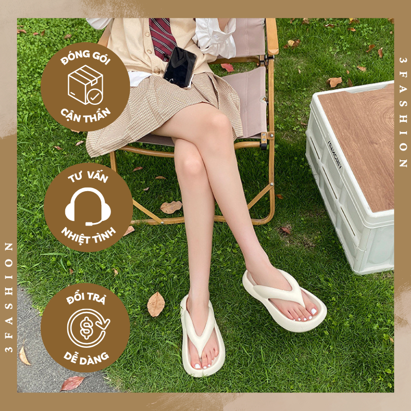 Dép xỏ ngón nữ đi biển đế bánh mì cao 4CM nhựa PVC êm nhẹ chống trơn trượt 3Fashion - 3270