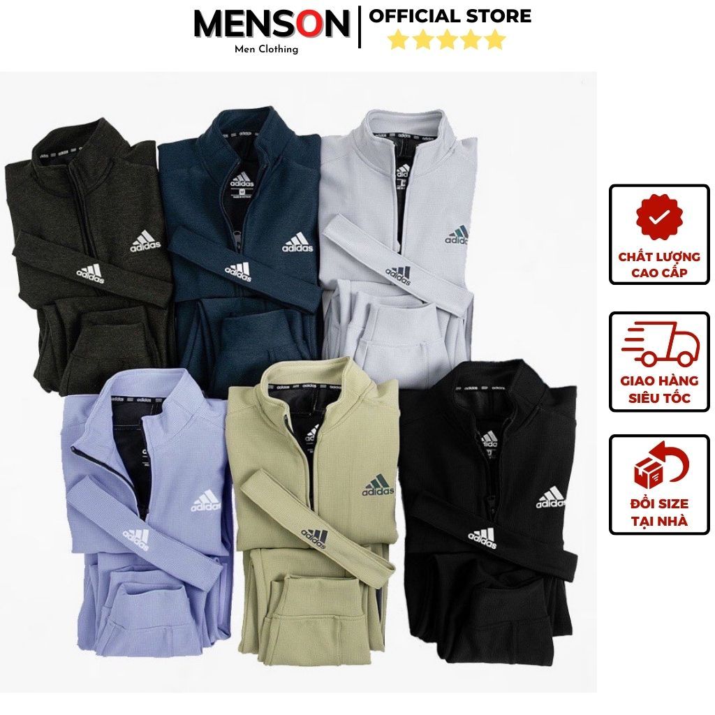 Bộ thể thao nam thu đông kéo khoá Adidas cao cấp dài tay Menson MD8446 Bộ đồ nam mùa đông dày dặn 2023 Hàng Hiệu
