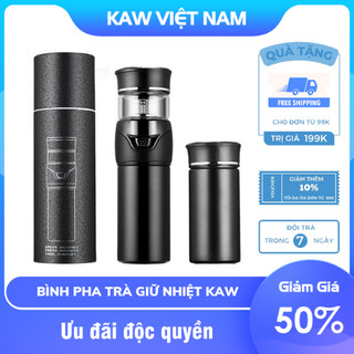 Bình pha trà kiêm bình giữ nhiệt trà kaw 450ml có lưới lọc công nghệ đức chất liệu inox thủy tinh, màng lọc