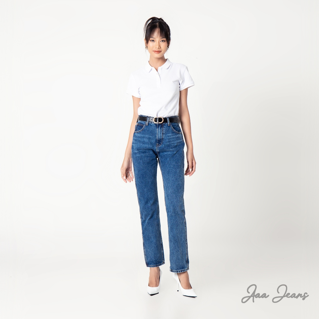 Quần jean nữ ống đứng Aaa Jeans Xanh Cobalt