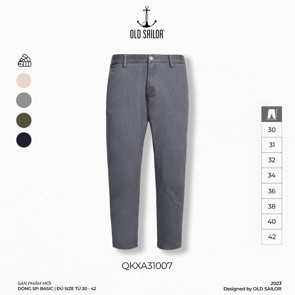 Quần kaki basic nam form slim-fit Old Sailor - QKDE31007 - Big size upto 42 - 31007