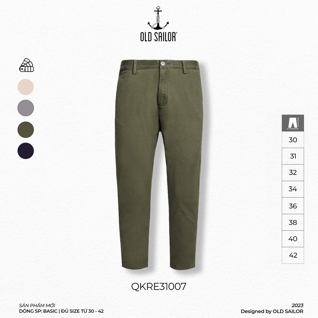 Quần kaki basic nam form slim-fit Old Sailor - QKDE31007 - Big size upto 42 - 31007