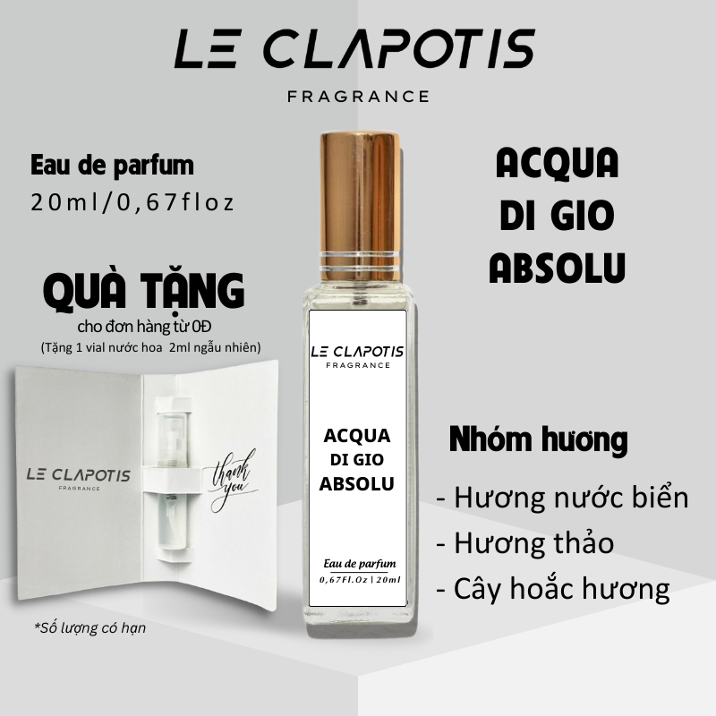 Nước Hoa Nam Acqua Di Gio Absolu chính hãng Le Clapotis Phong Cách Gợi cảm, Nam tính, Sang trọng Thể Tích 20ml